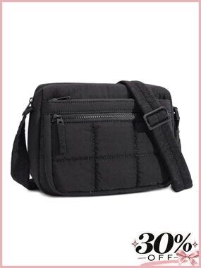 Quilted Nylon Crossbody Bag Lightweight Travel Purse Adjustable Strap
